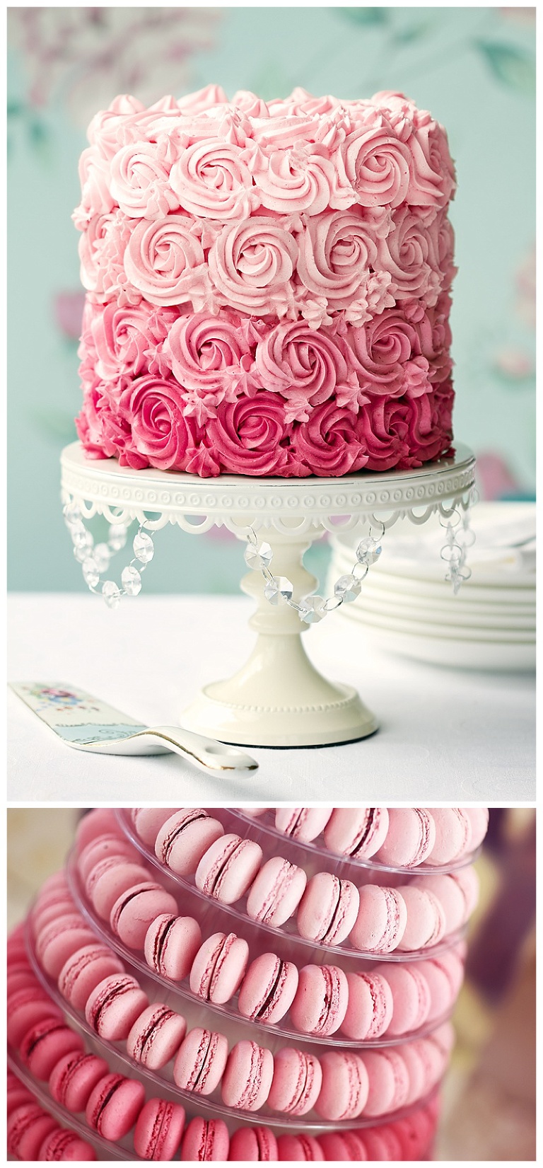 Ombre Pink Cake & Macarons