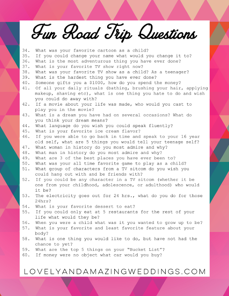 60 Fun Road Trip Questions - Lovely and Amazing Weddings