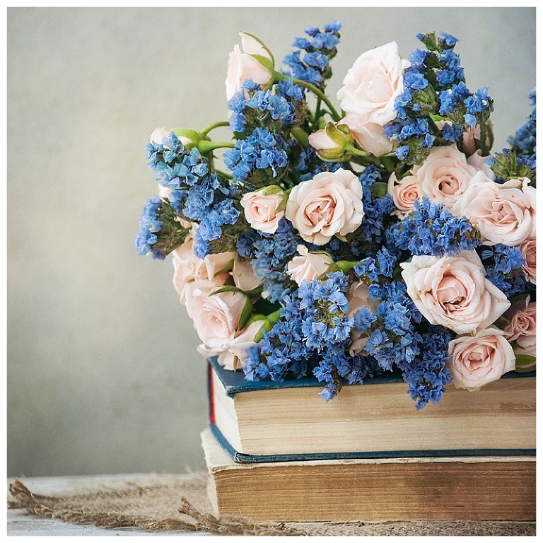 Cornflower blue + light peach/pink