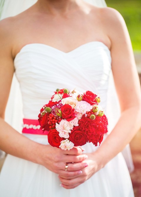 Bride with Red and Pink Bouquet